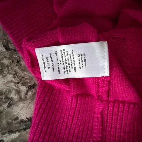 Talbots Women's Sweater Cable Knit Crewneck Hot Pink Cotton Chunky Preppy XL - Picture 9 of 9